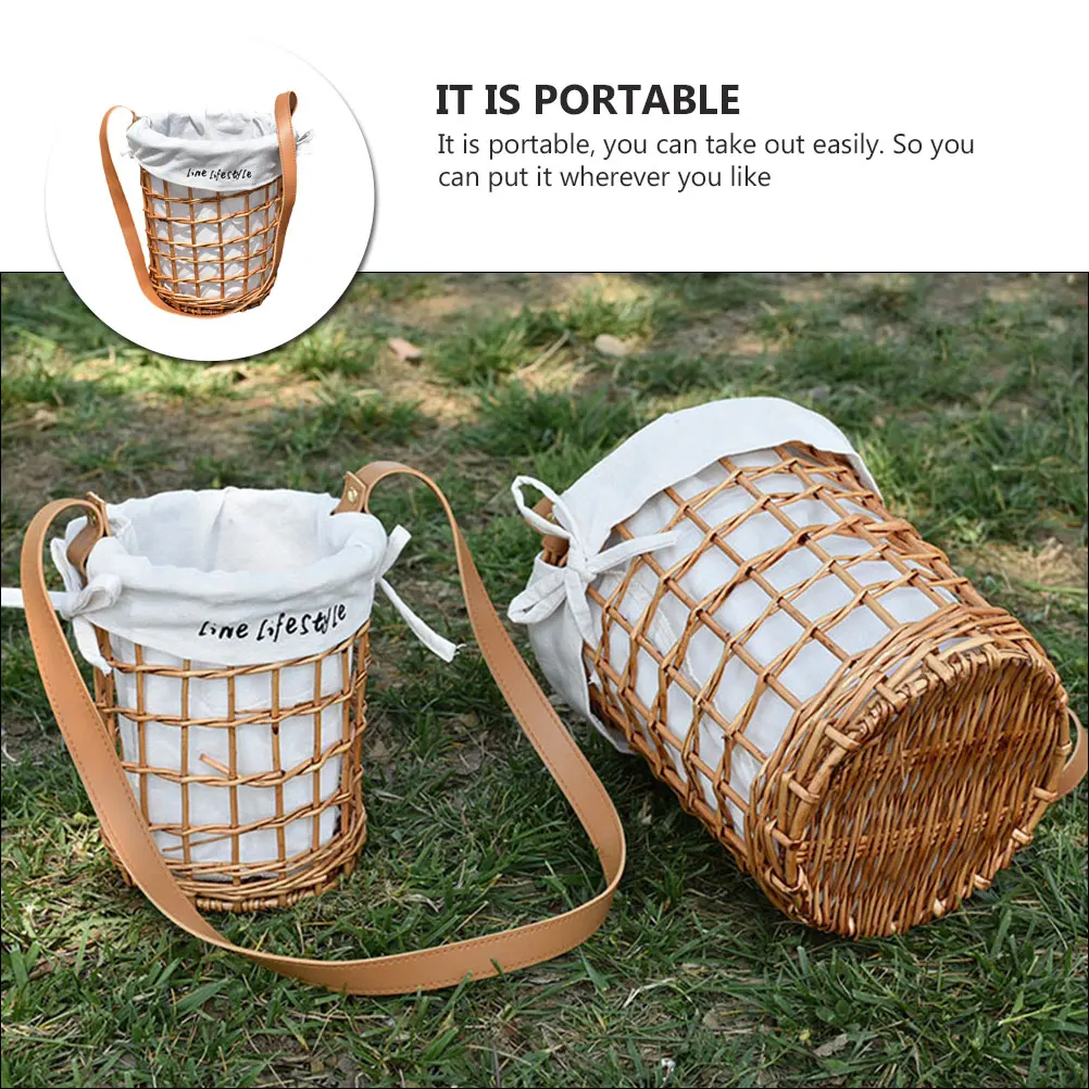 

Rattan Flower Basket Wicker with Handle Wedding Decor Woven Baskets Country Bridal Plant