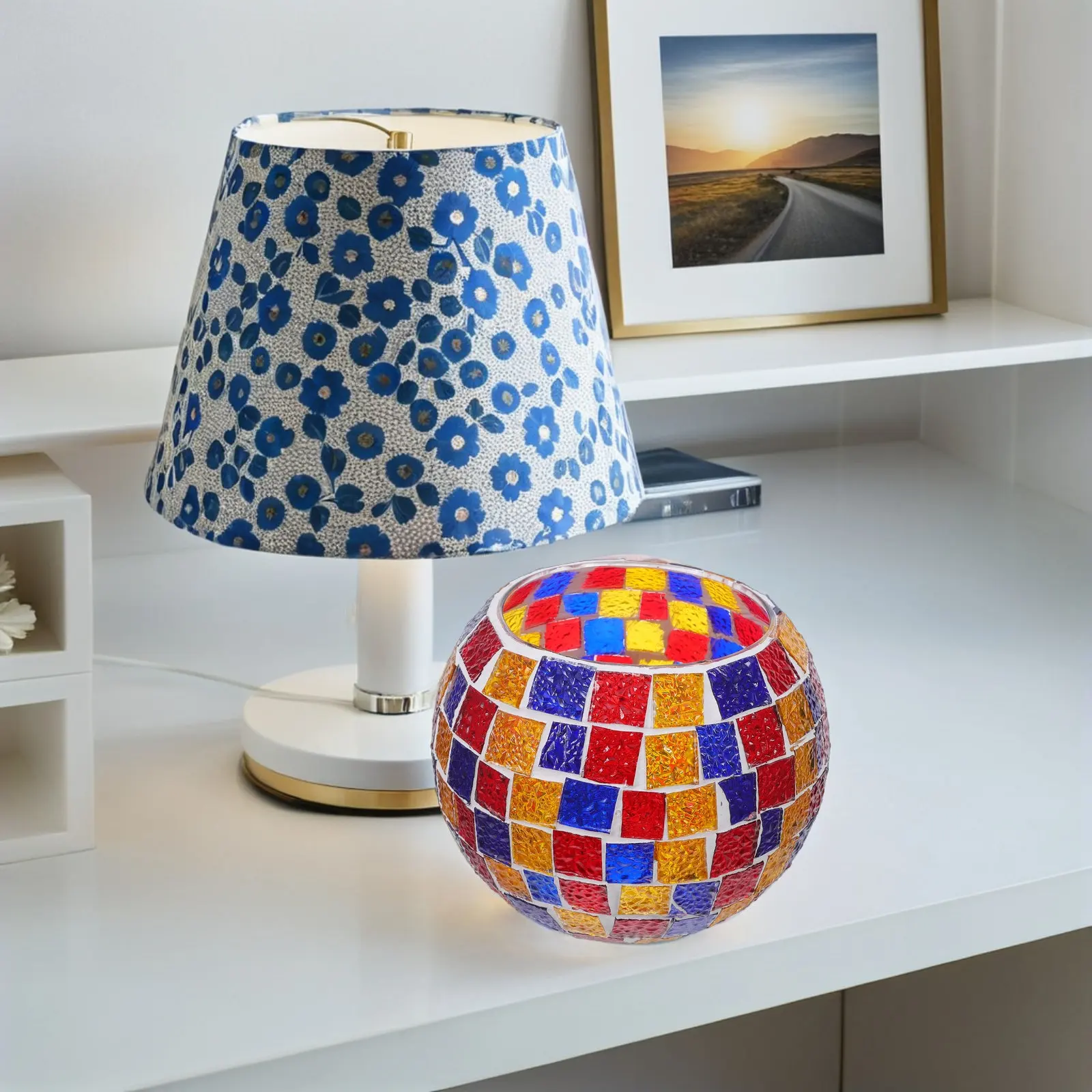 Mosaic Glass Globe Shade Retro Turkish Moroccan Colorful Lampshade Replacement Bulb Cover for Table Floor Ceiling Hanging