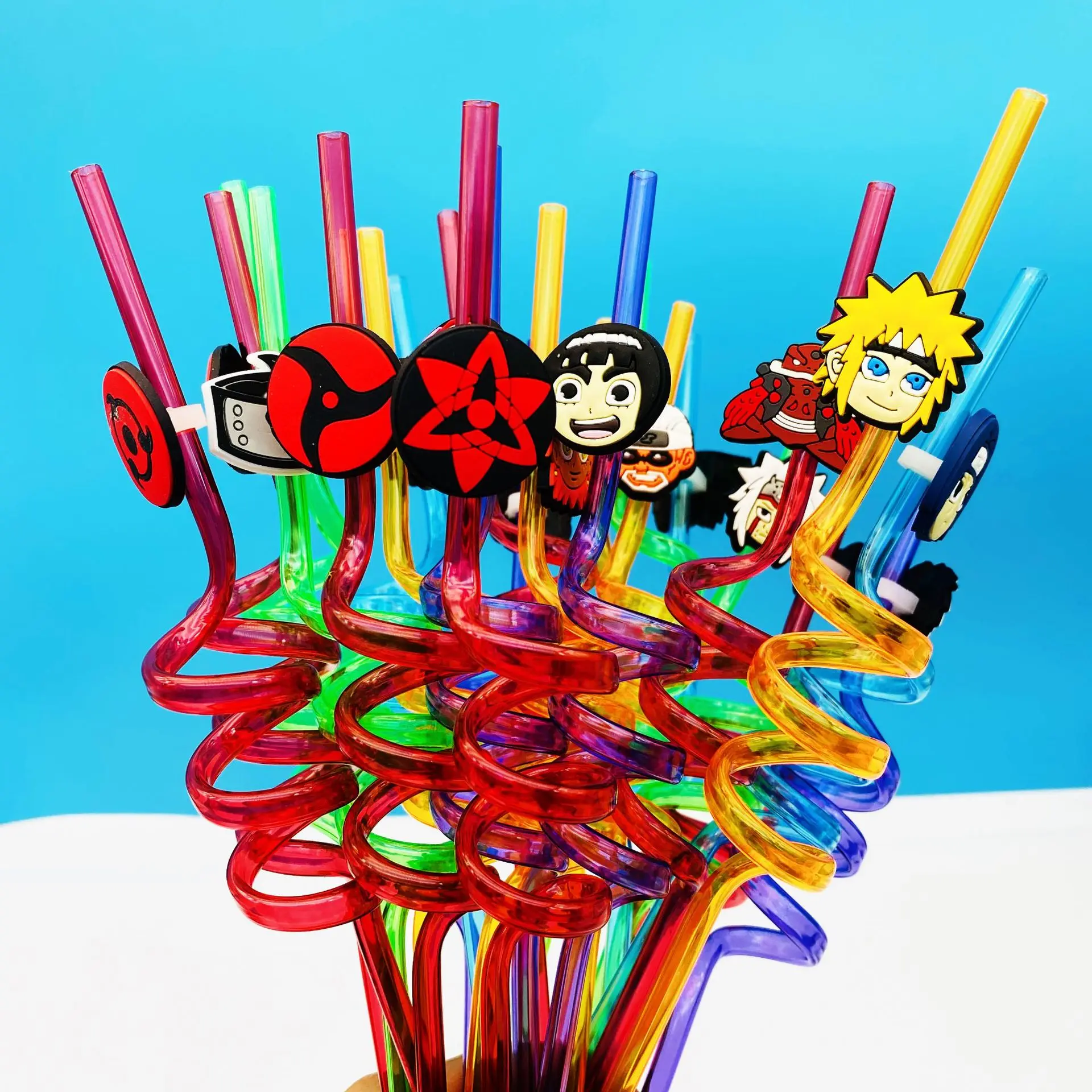 Narutos 3D PET Cartoon Anime Cannuccia di plastica morbida Ragazzo Ragazza Decorazioni per feste di compleanno per bambini Cannucce Regali di compleanno per bambini