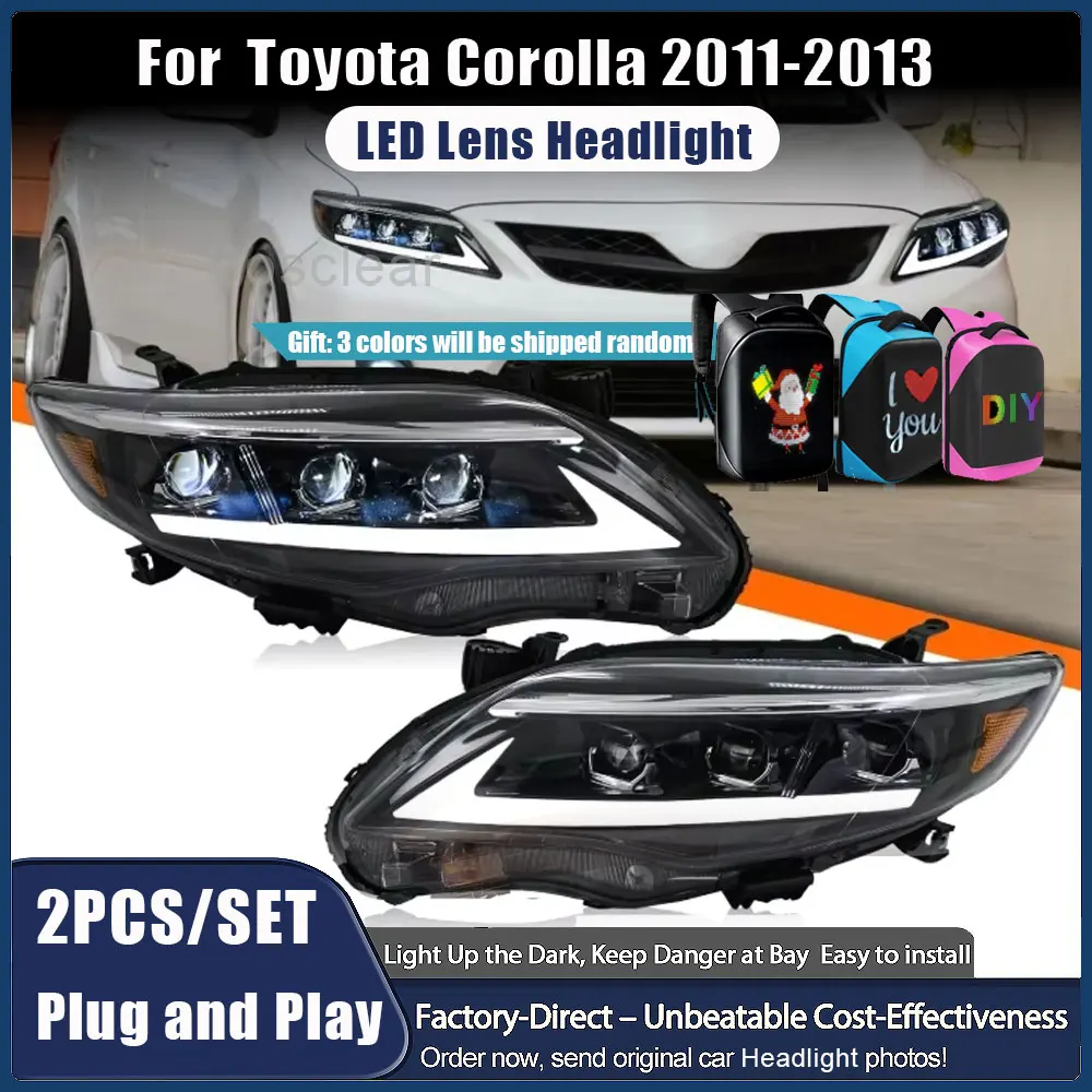

Светодиодные фары для Toyota Corolla 2011-2013: Модернизированные, с сигналами поворота, Plug and Play, 3 проектора, автомобильные аксессуары
