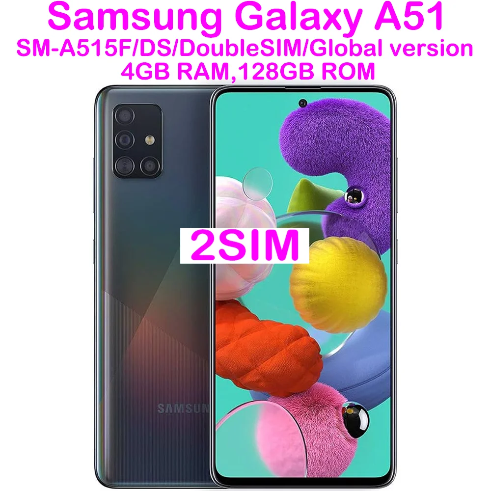 Used Samsung Galaxy A51 A515F Global Edition 2SIM Smart Android Phone 6.5-inch AMOLED 1080 x 2400 48MP RefurbishedSamsung4000mAh