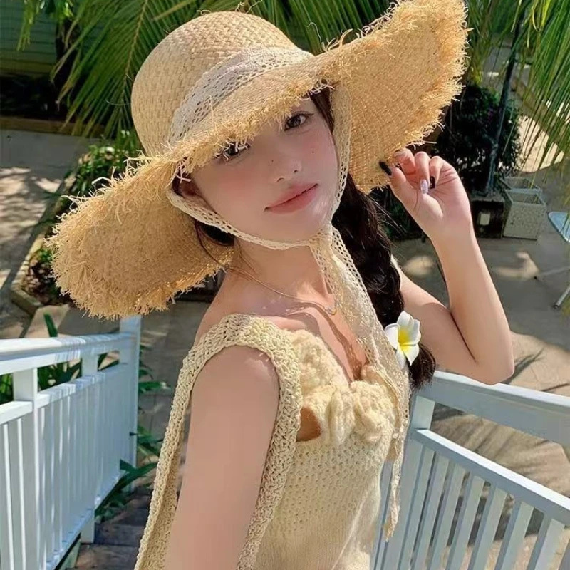 Women Raffia Straw Sun Hat Wid - Hat Floppy Wide ulasan dan harga