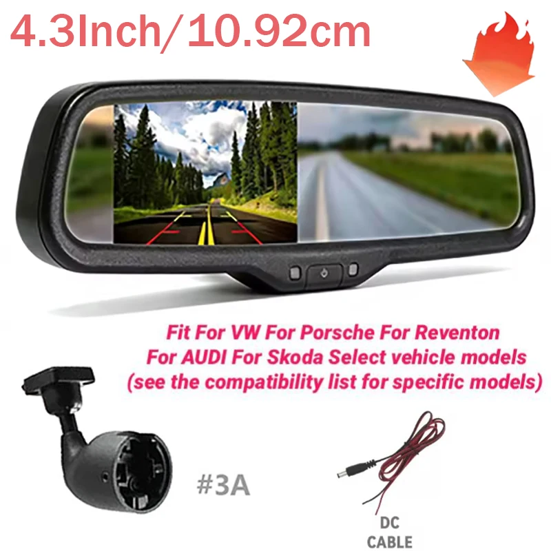 4.3' Rearview Monitor with Special Bracket #3, No Error Display Universal Screen | Works with PORSCHE, VW, Audi, Skoda