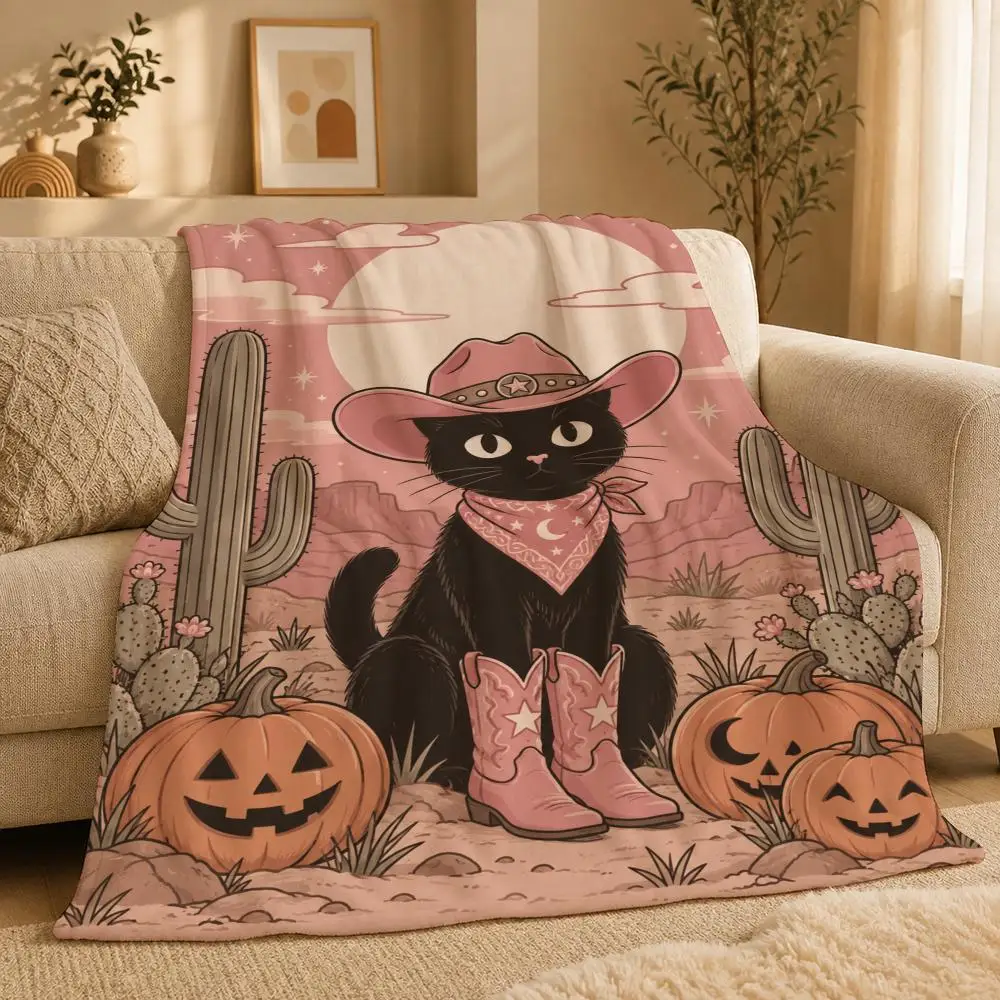 pink skull halloween Throw pet dog cat Ultra-Comfortable Flannel Plush Throw Blanket—Suitable for Bed Bedroom Living Room
