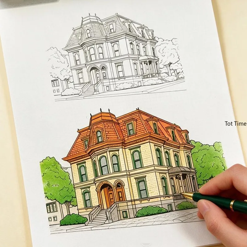 A Coloring Book for Ancient Architecture/European Landmarks/landscapes,an Art Adult Calm Decompression Hand Drawn Coloring Book