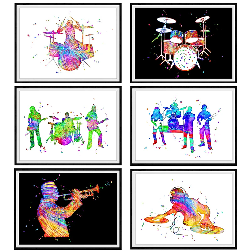 Abstract Rock Band Drummer DJ Saxophone Player Silhouette Artwork Music Poster Canvas Painting Wall Art Pictures Home Decor