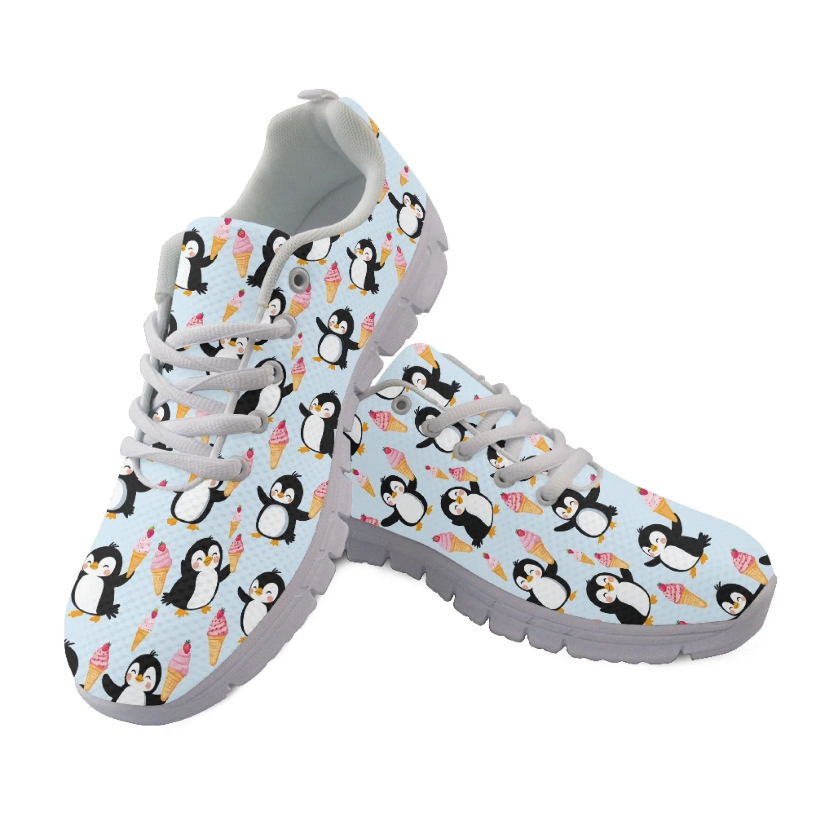 Coloranimal Lightweight Breathable Athletic Sneaker for Men Women Running Shoes for Gym Penguin Ice Cream