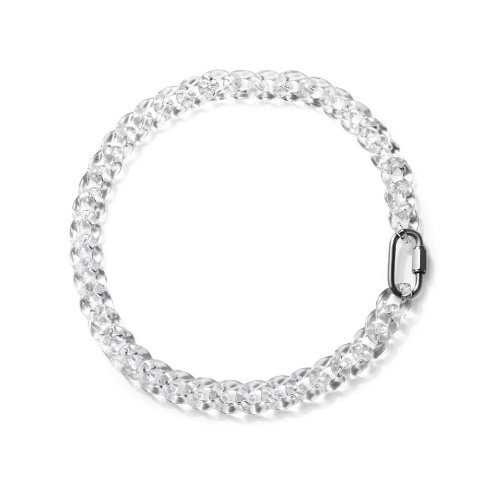 Peri'sBox Silver Color Carabiner Chunky Chain Necklaces Transparent Acrylic Chains Necklace for Men Hot Hip Hop Necklace 2020