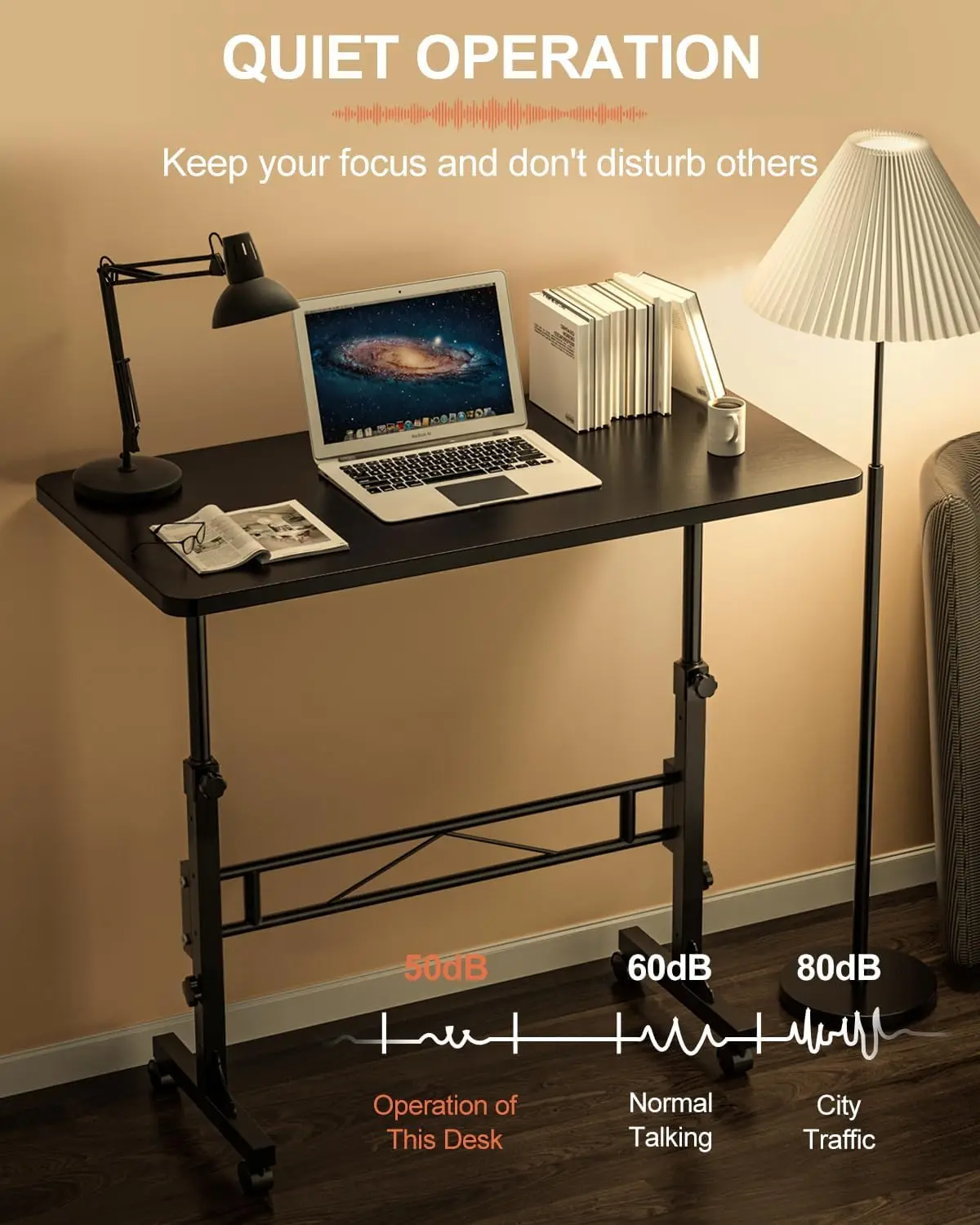 Meja Berdiri Seluler dengan Roda, Meja Bergulir Portabel Meja Komputer Kecil, Meja Laptop Portabel Meja Berdiri