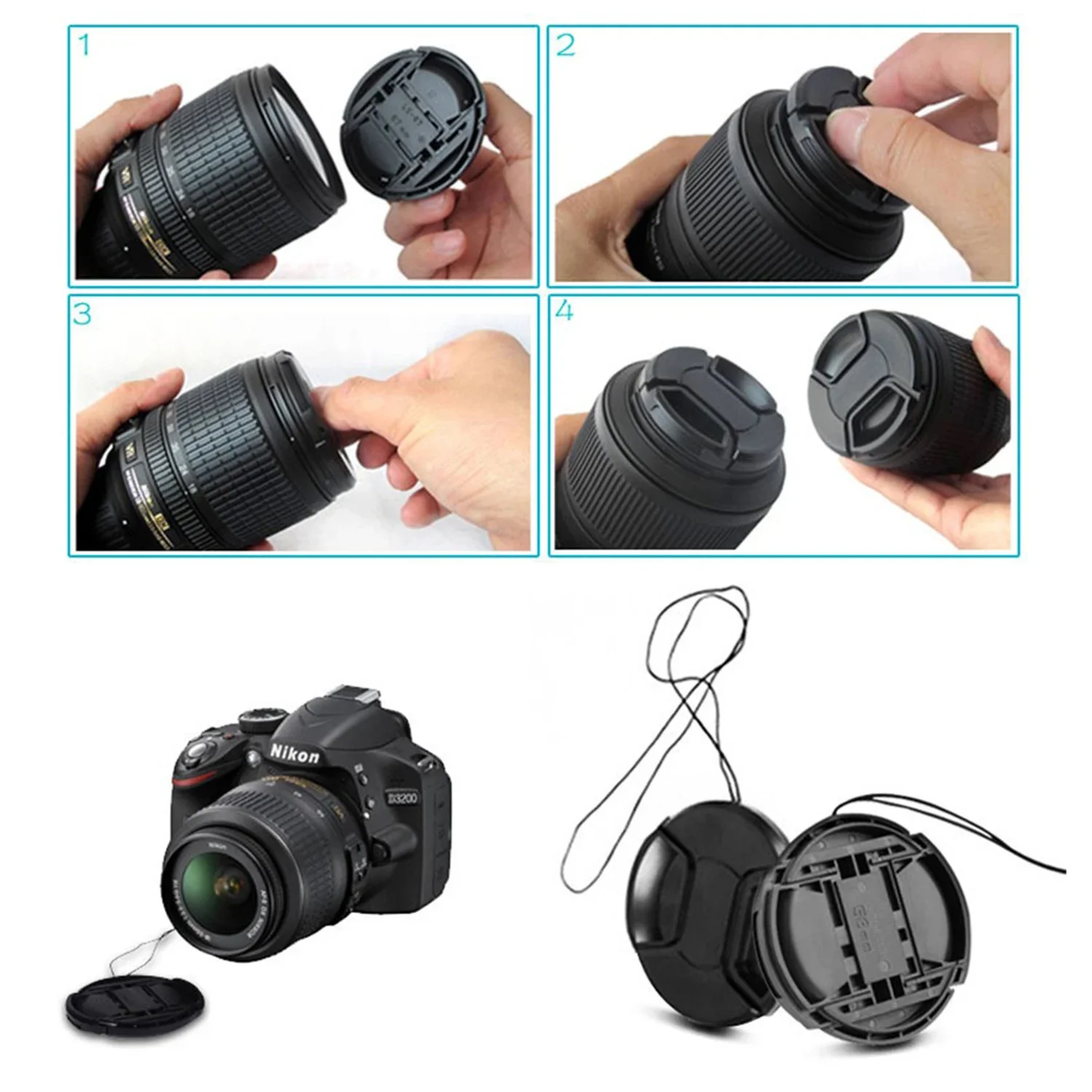 Camera Lens Cap for 49mm 52mm 55mm 58mm 62mm 67mm 72mm 77mm 82mm Suitable for Canon Nikon SONY Fuji and Samsung Camera Lenses