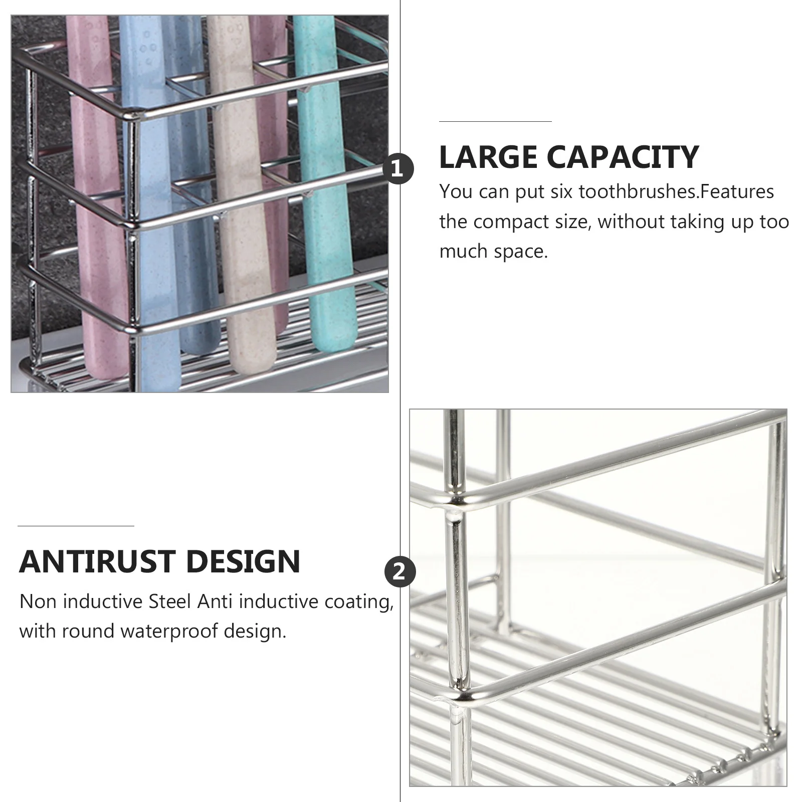 منظم فرشاة الأسنان، رف من الفولاذ المقاوم للصدأ، رف تخزين الحمام، حجم صغير، قدرة تحمل قوية، تهوية سهلة الاستخدام
