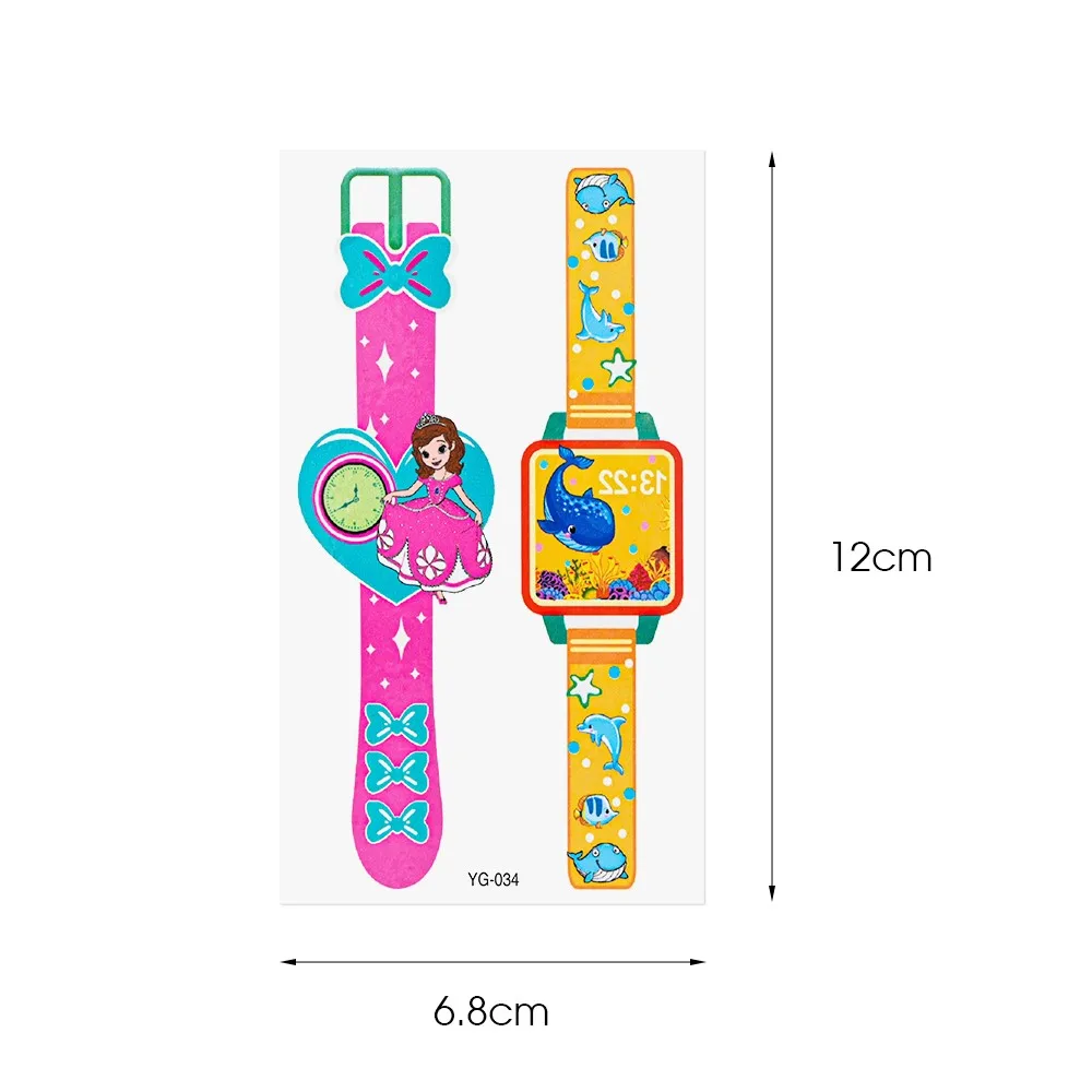 Reloj de dibujos animados para niños, tatuajes luminosos, pegatinas Kawaii, lindo reloj de pulsera, tatuaje temporal impermeable para niños, niños,