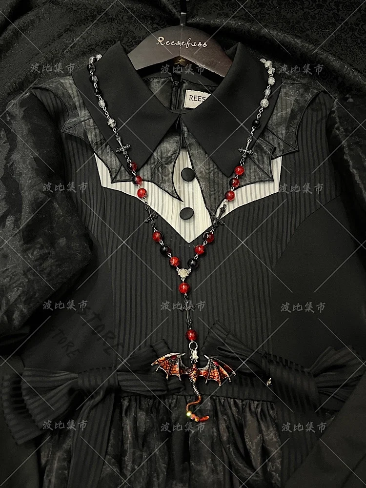 Collar con colgante de dragón con cuentas rojas y negras, amuleto de Sylus de amor y espacio profundo, accesorios de joyería artesanales hechos a mano de Lolita