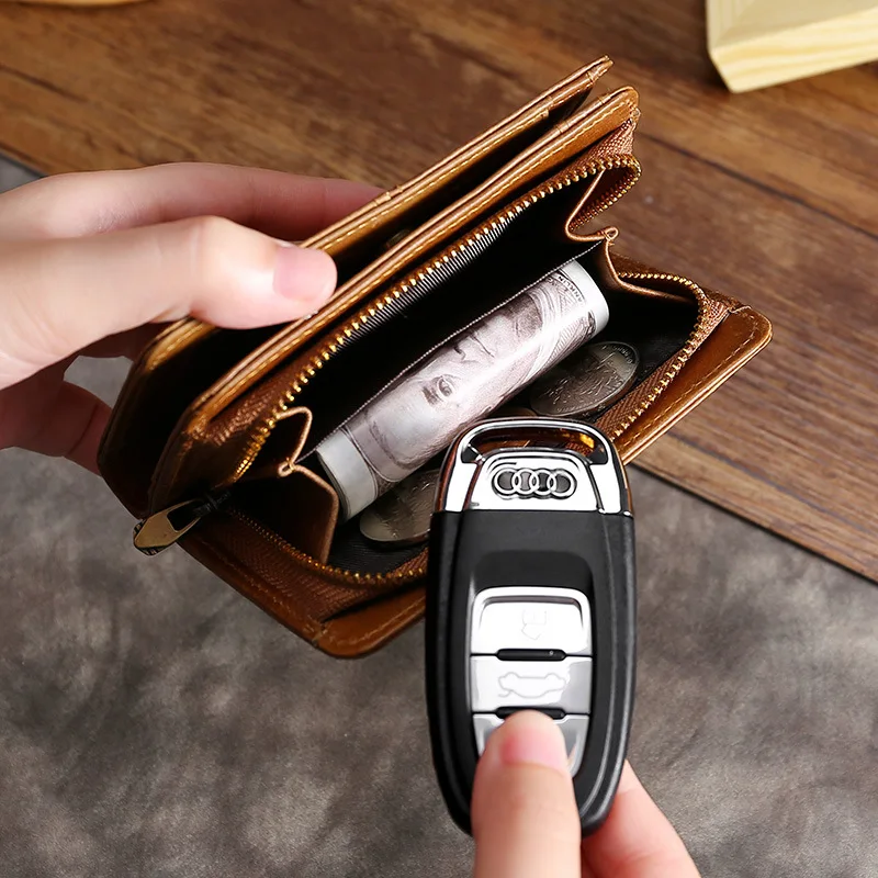 Men's Wallet RFID Blocking Genuine Leather Wallets for Men Bifold Short Versatile Multi Card Holder Purse Zipper Coin Pouch Man