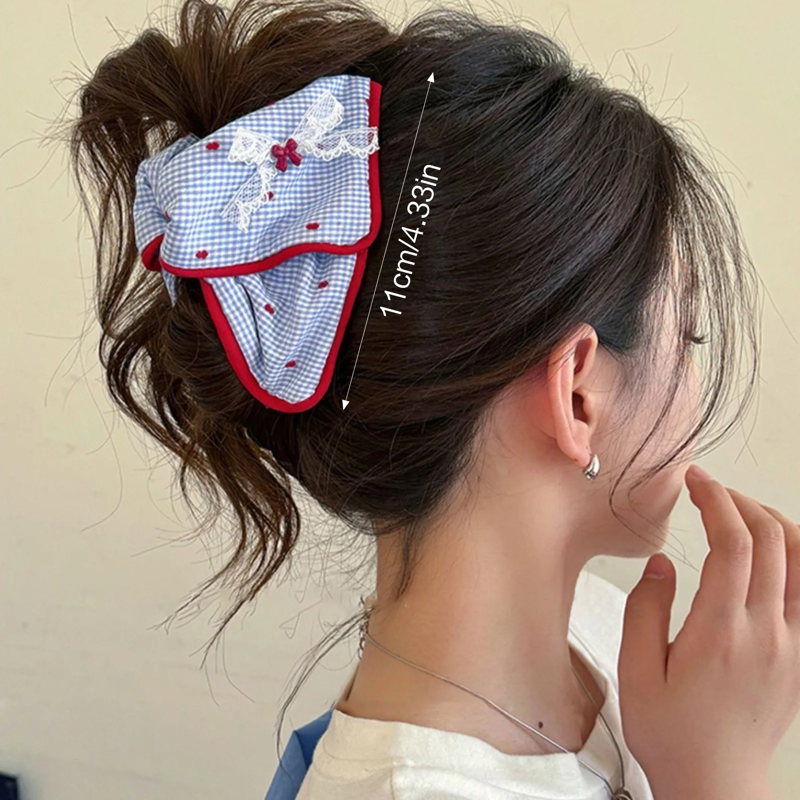 

Korean Style Fabric Bow Triangle Hair Claw Clip Sweet Blue Plaid Grip Pattern Hair Accessory Daily Commute Party Styling Women
