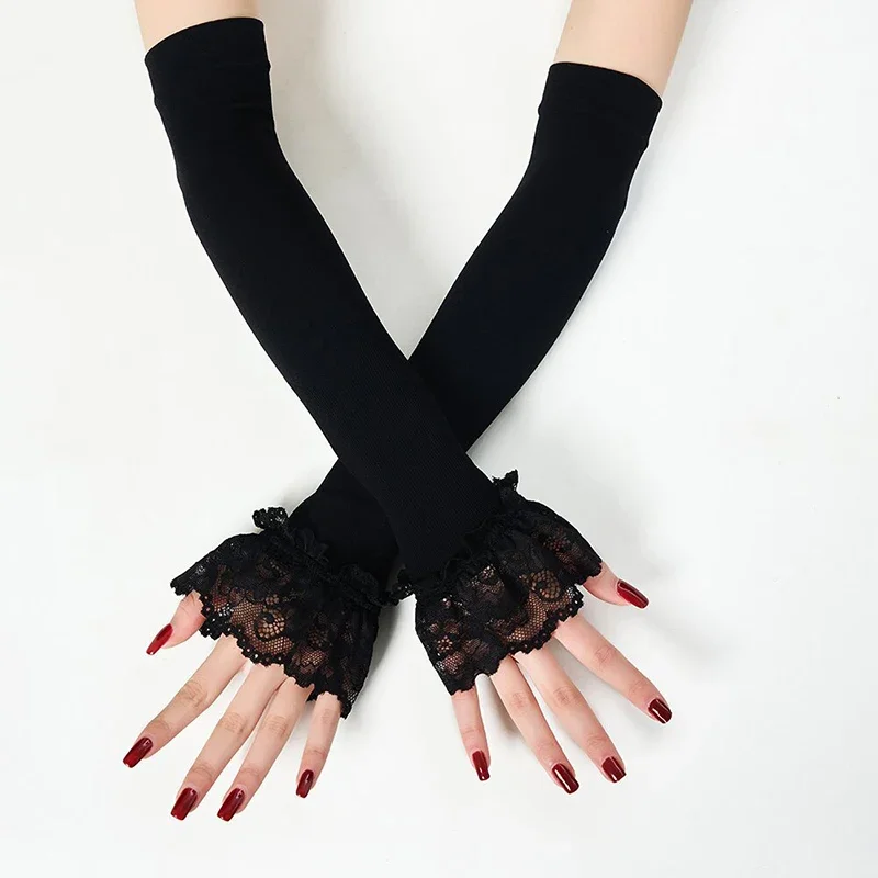 

Women Long Elastic Arm Sleeve Fingerless Driving Gloves Sexy Lace Arm Cover Sun Protection Wrist Sleeve Comfort Soft Mittens