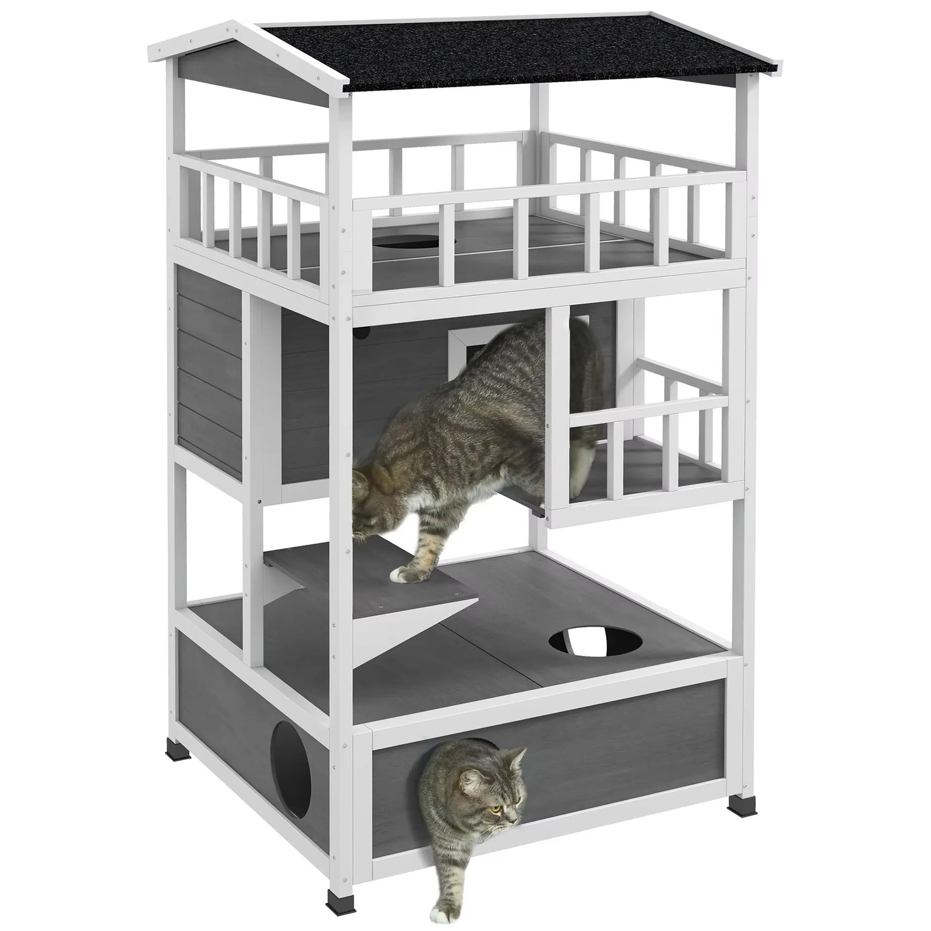 

Solid wood outdoor cat house