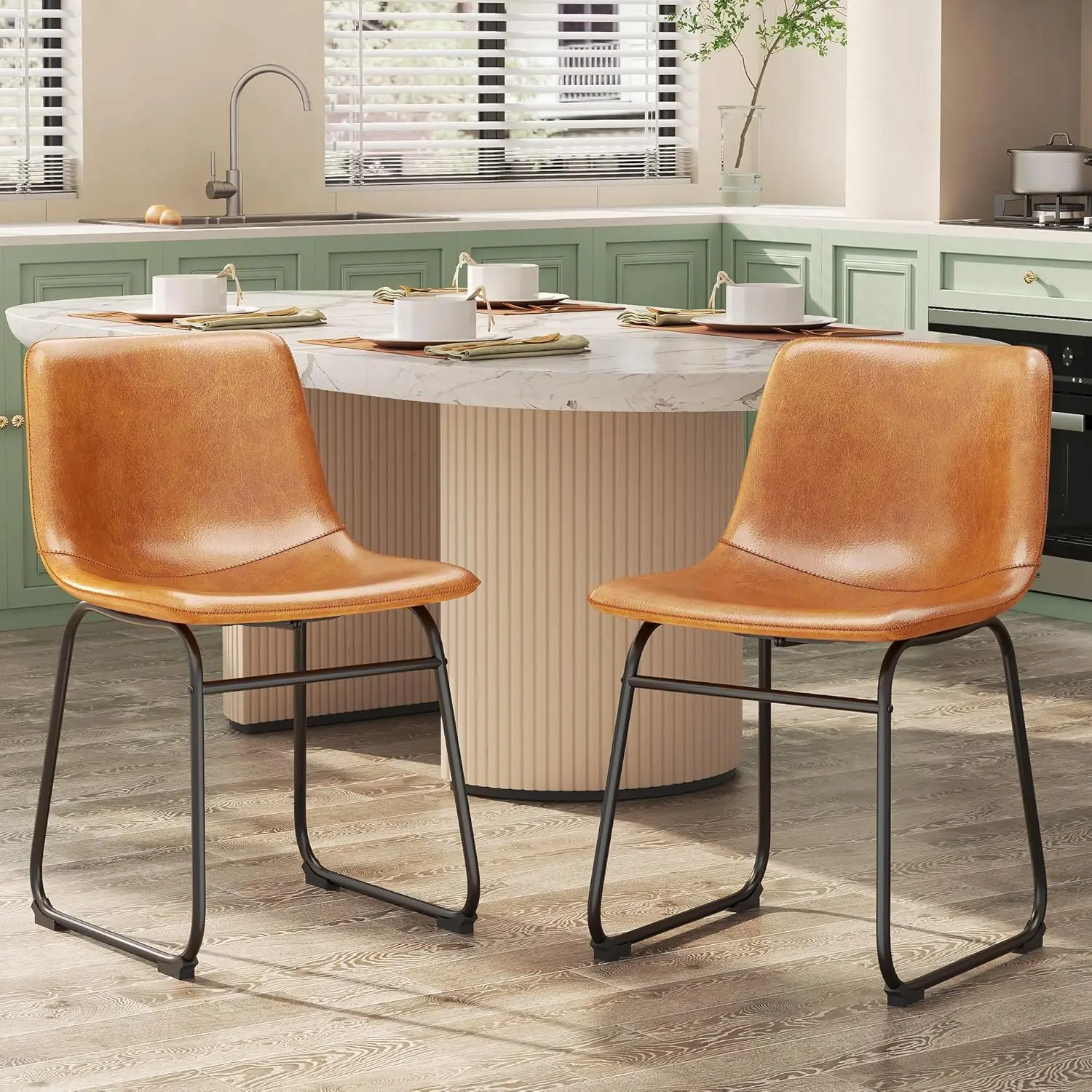 

Leather Armless Dining Chairs with Backrest, 18" Metal Legs Kitchen & Room Furniture, Customized
