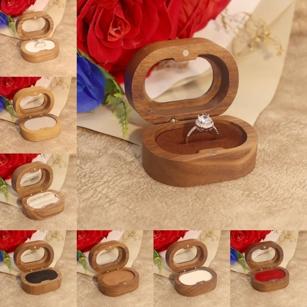 بسيطة خشبية البنصر صندوق مجوهرات صندوق تخزين خاتم الخطوبة خاتم الزواج الفاخرة الغبار زوجين خواتم حامل الزفاف #6