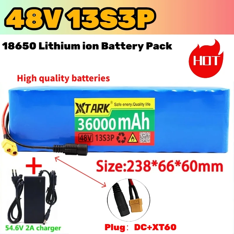 

2024 new upgraded 48V 13S3P Battery Pack E-Bike for Electric Scooter motorcycles Rechargeable batteries With BMS+54.6v Charger