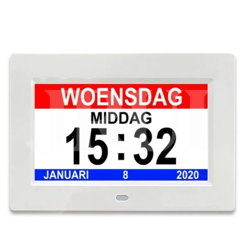 7Inch Digital Calendar Alarm Clock Automatic Dimming 8 Languages Large Dementia Alzheimers Medicine Time Reminder for The Elders