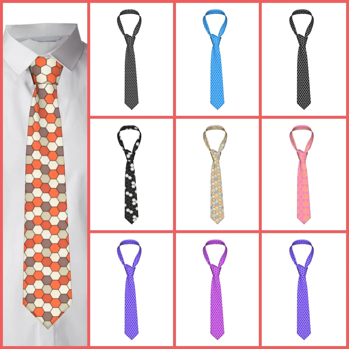 Honeycomb Geometric Hexagonal  Neck Tie Men Formal Rainbow Silk Wedding Neckties