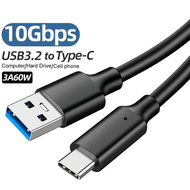 USB 3.2 to Type C Cable Data 10Gbps Transmission USB C Cable Fast Charging 60W 3A for Xiaomi Redmi Samsung Mobile Phone SSD Cord