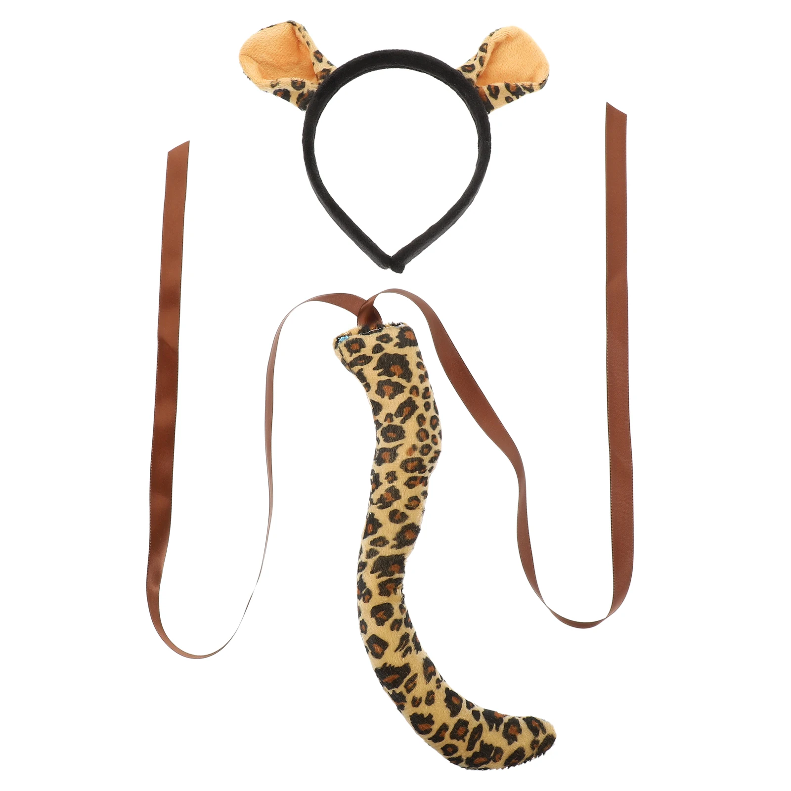 

Cartoon Animal Ears Headb Leopard Tail Set Brown Fabric Hairb Adult Kids Party Cosplay Stage Performance Prop Soft Anti