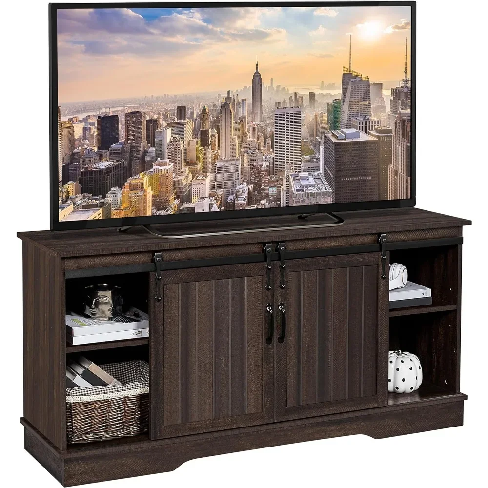 TV Stand for TVs Up to 65 inch, Farmhouse Media Entertainment Center, 58'' TV Console Table with Adjustable Shelves & Sliding