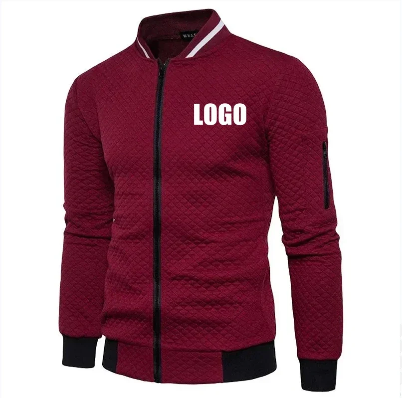 Plush High Neck Jacket with Grid Zipper Free Custom Logo Men's Casual Baseball Jersey, Suitable for Street Fashion