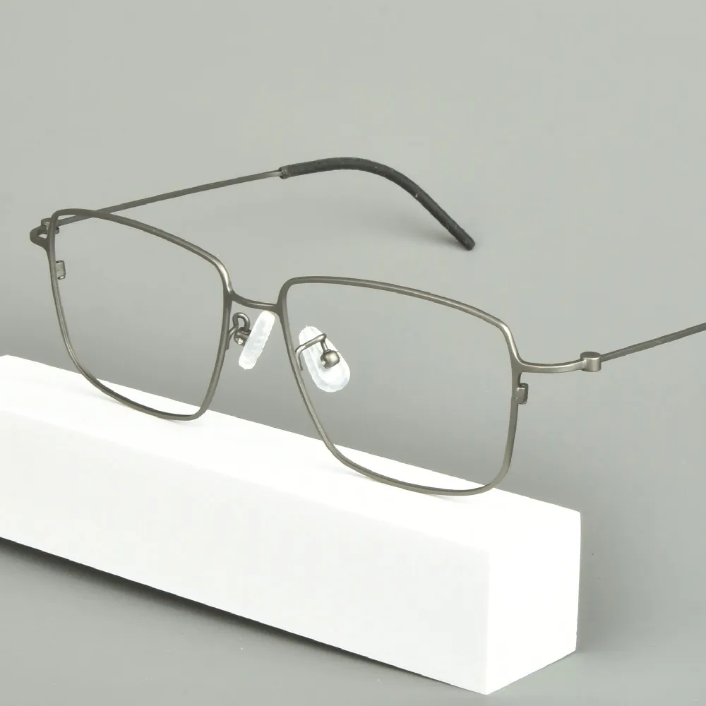 Handmade Pure Titanium Square Men Glasses Frame Businese Big Rim Fashion Optical Eyeglasses Progressive Prescription Spectacles