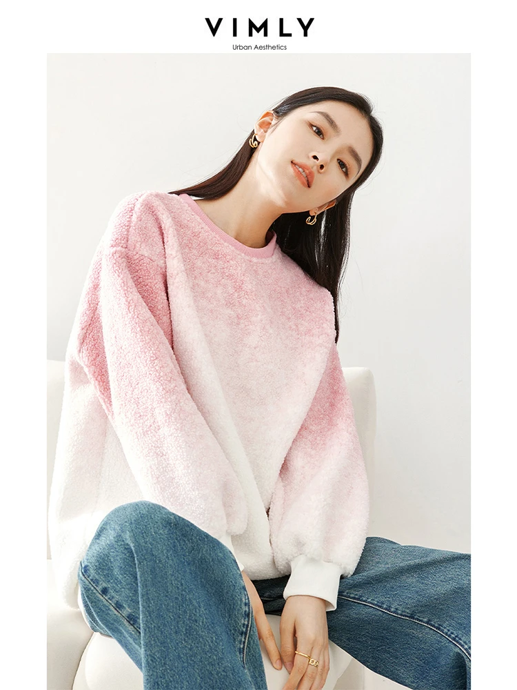 Vimly Gradient Pullover Women Sweatshirt O-neck Women's Long Sleeve Top 2023 Winter Thick Warm Casual Loose Female Clothes 30052