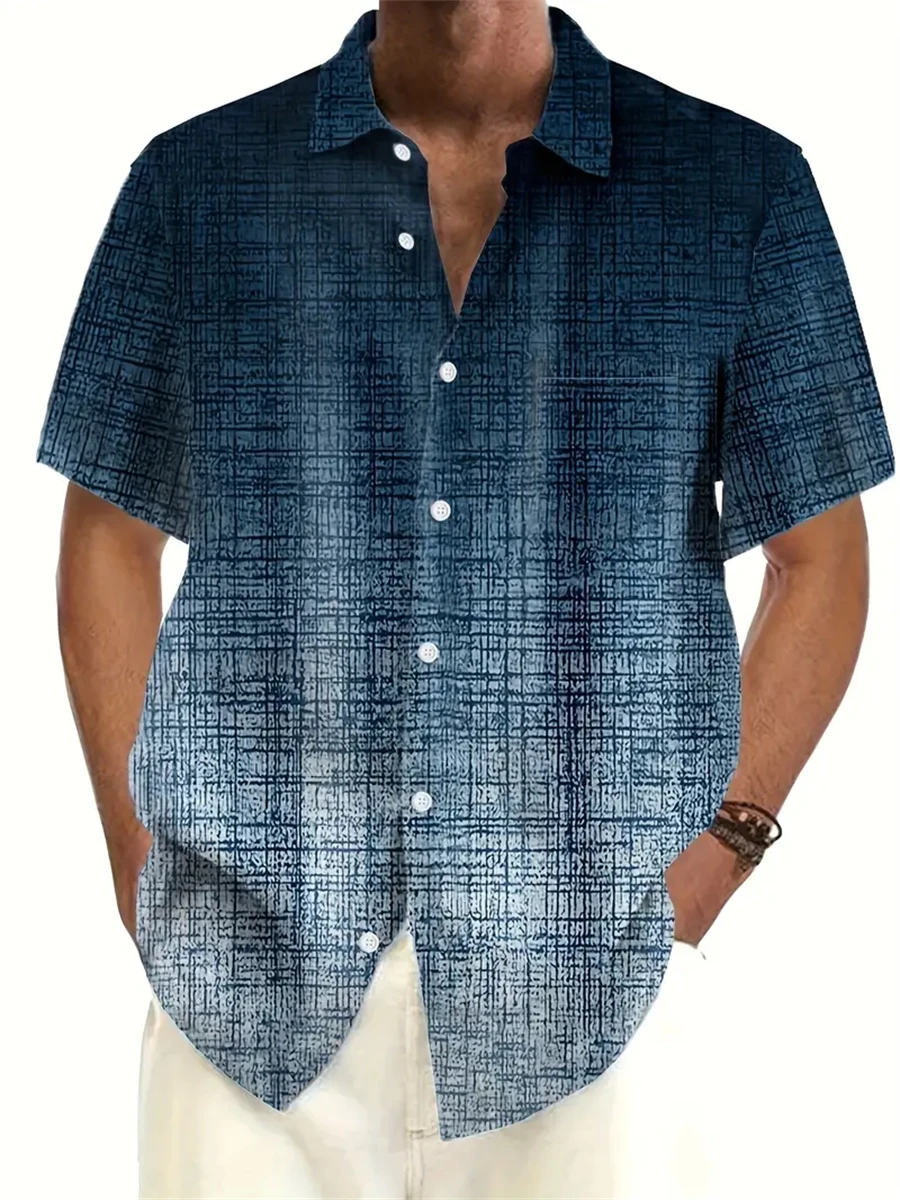 قميص صيفي للرجال مطبوع بأكمام قصيرة لقضاء العطلات الصيفية والسفر، مريح وخفيف وغير رسمي طية صدر السترة للرجال بمقاسات كاملة