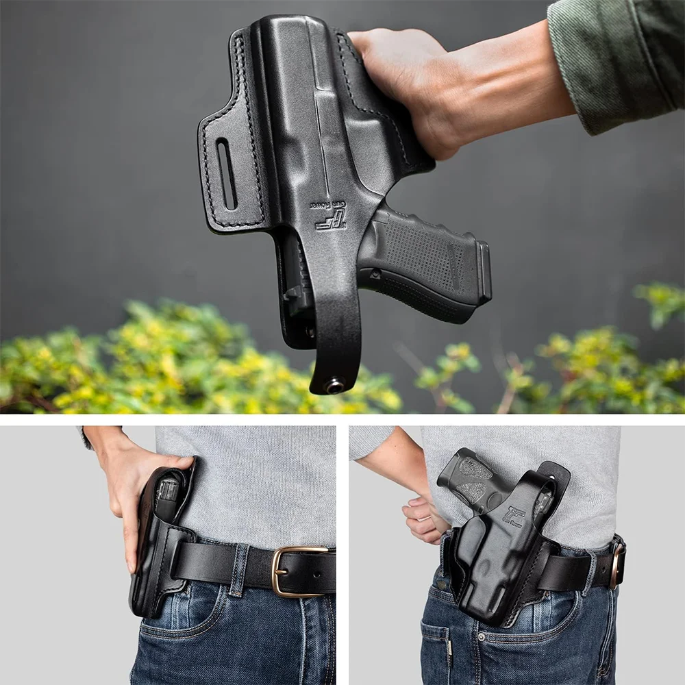For Colt 1911,Gun&Flower Tactical OWB Appendix Ambidextrous Holster 2 Slot Pancake Leather Gun Holder Pouches