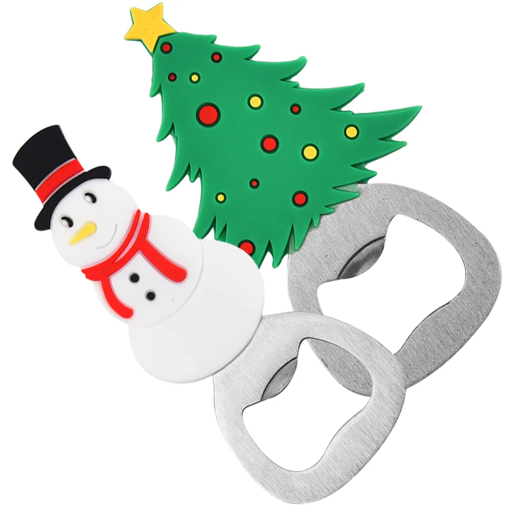 2 Pcs Bottle Opener Bar Christmas Beer Cap Snowman Lid Remover Chiller Portable Creative Cartoon Tree Cooler