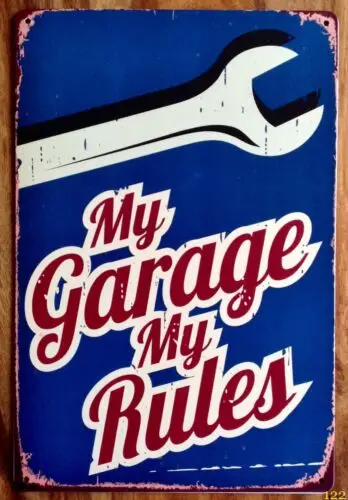 Retro My Garage My Rules Metal Aluminium Car Workshop Tool Vintage plaque SIGN sign