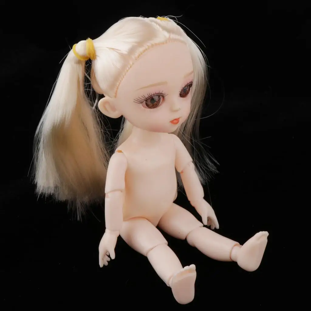 13 Joints 16cm Dolls Normal Skin Tone Body Girl Model w/ White Hair