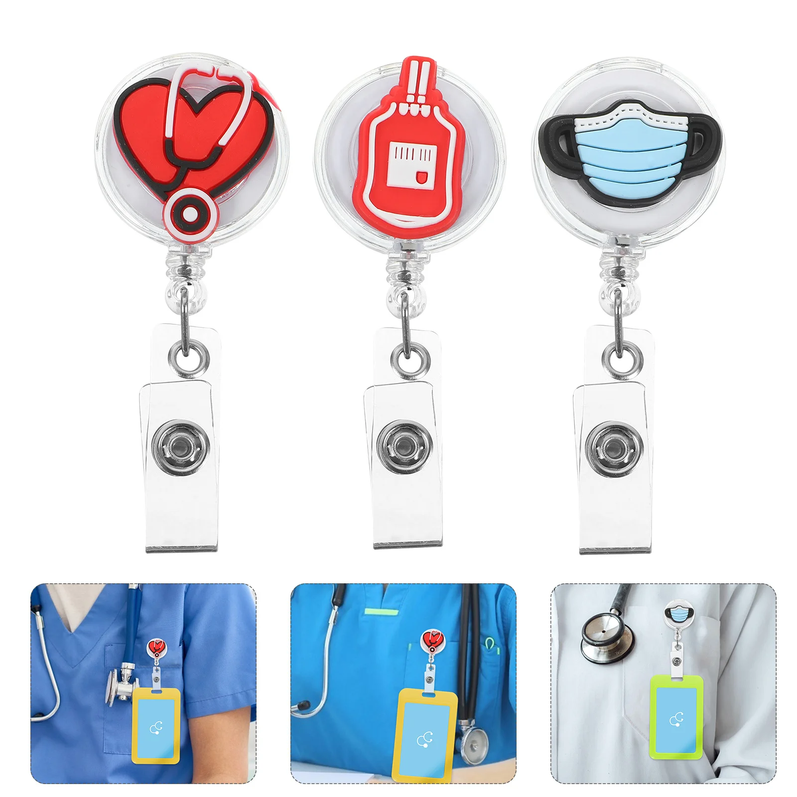 

3Pcs Retractable Nurse Badge Holder Soft PVC Aluminum Alloy Id Card Holder Badge Clip Medical Accessories for Nurses