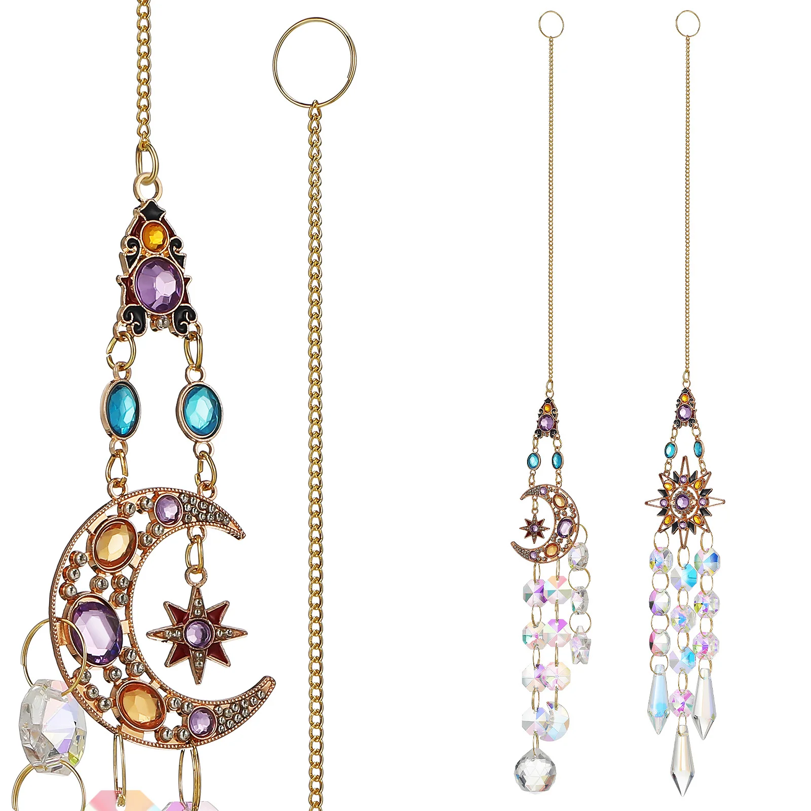 

2Pcs Sun Catcher Prisms Moon Shaped Hanging Decor Garden Ornaments Dazzling Colors Ideal for Windows Gardens Cars