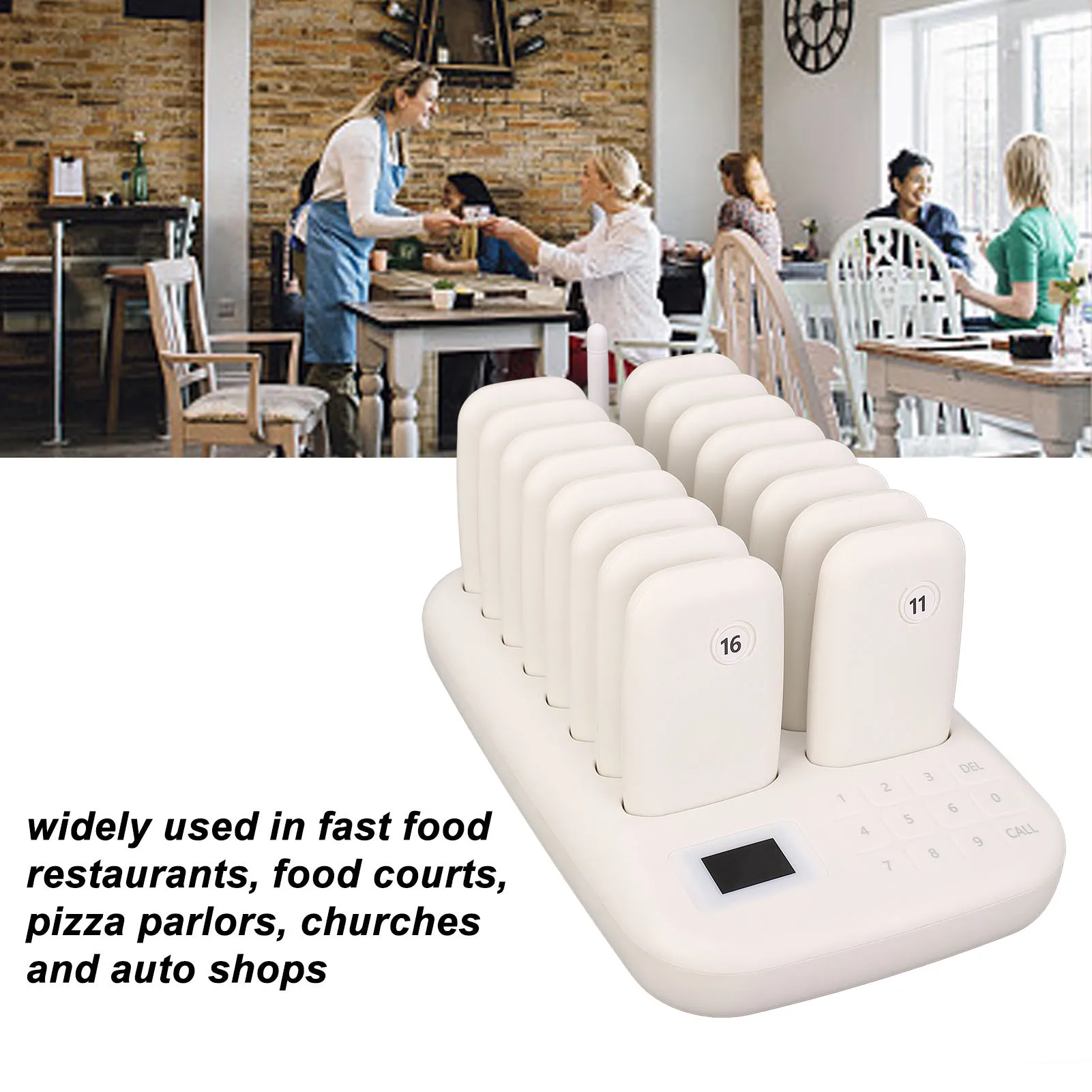 

Pager System for Restraunt Wireless Calling System 16 Pagers 546yd 2 Working Modes Touch Control Restaurant Pager