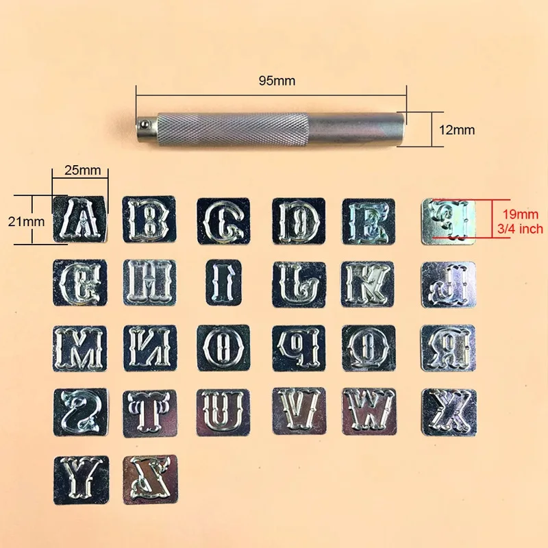 3/4 Inch (19mm) 27 PCS Professional Leather Alphabet Stamp Tool Set Leather Embossing Tool DIY Crafts Metal Stamping