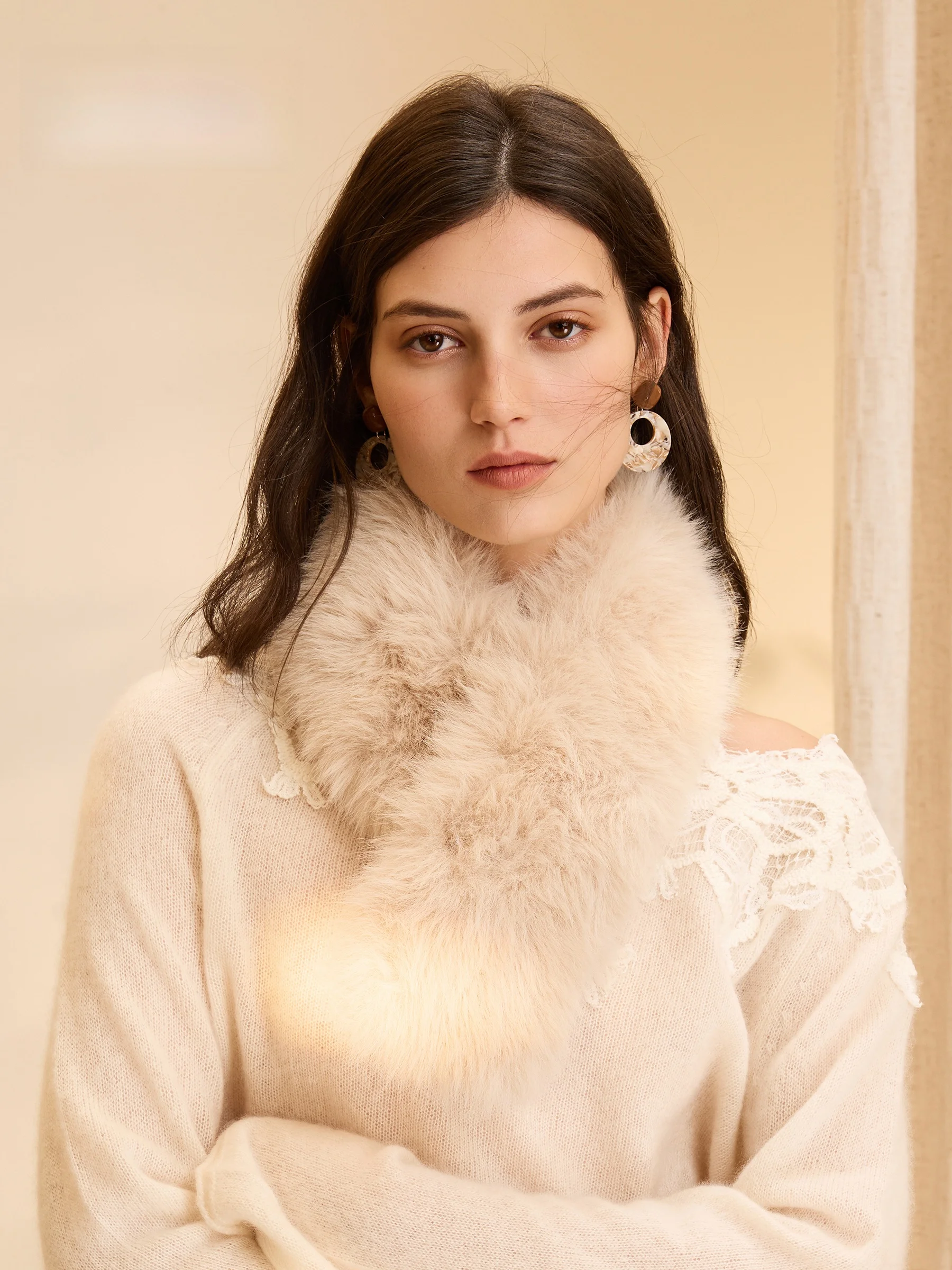 エル・フォックス-ファースカーフ-レディース-秋冬-暖かい-ファッション-クロス-ショート-多用途-エレガント-ファーカラースカーフ-韓国風-ロング-レクタングル