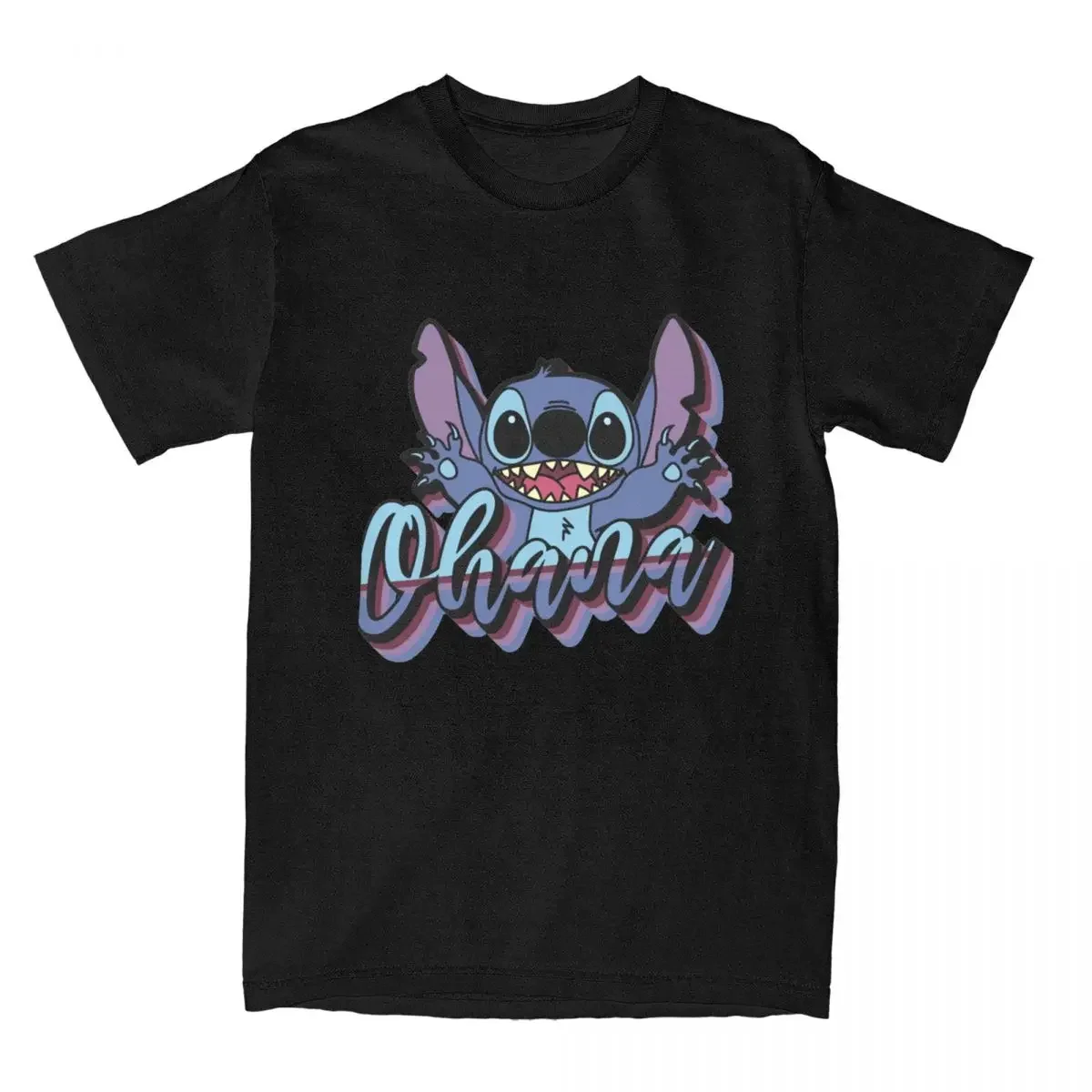 Ohana Vibes Stitch Men Women T Shirt Novelty Tees Short Sleeve Vintage Cute Crewneck T-Shirt Pure Cotton Streetwear Unisex Tops