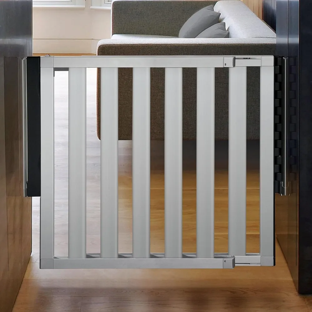 Loft Hardware Mounted Baby Gate for Stairs, Hallways and Doors, Extends 26.5"- 40" Wide, Silver Aluminum