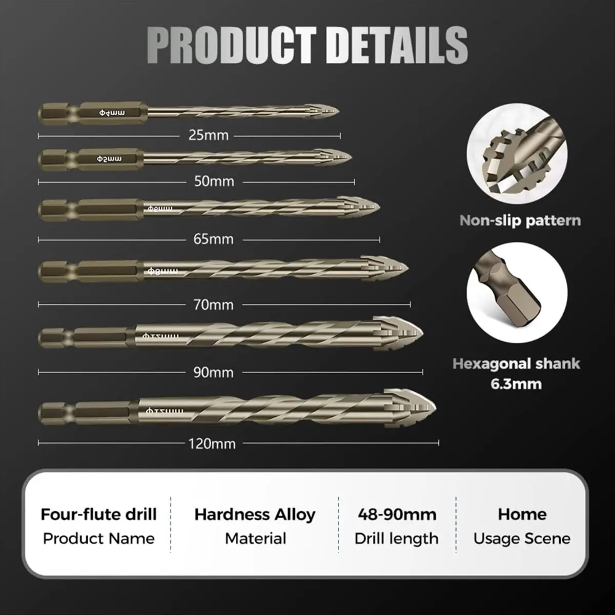 A75K 4 Flute Eccentric Drill Bit Set,New Four-Flute Sawtooth Eccentric Drill Bit,Four Edged Serrated Eccentric Drill Bit