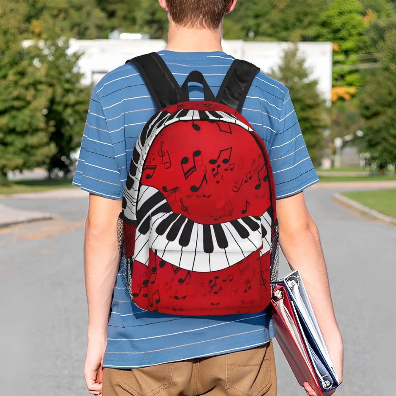 حقائب ظهر خفيفة الوزن للبالغين ، مذكرة موسيقية وطباعة بيانو ، كمبيوتر محمول للمشي والعمل ، رجال ونساء