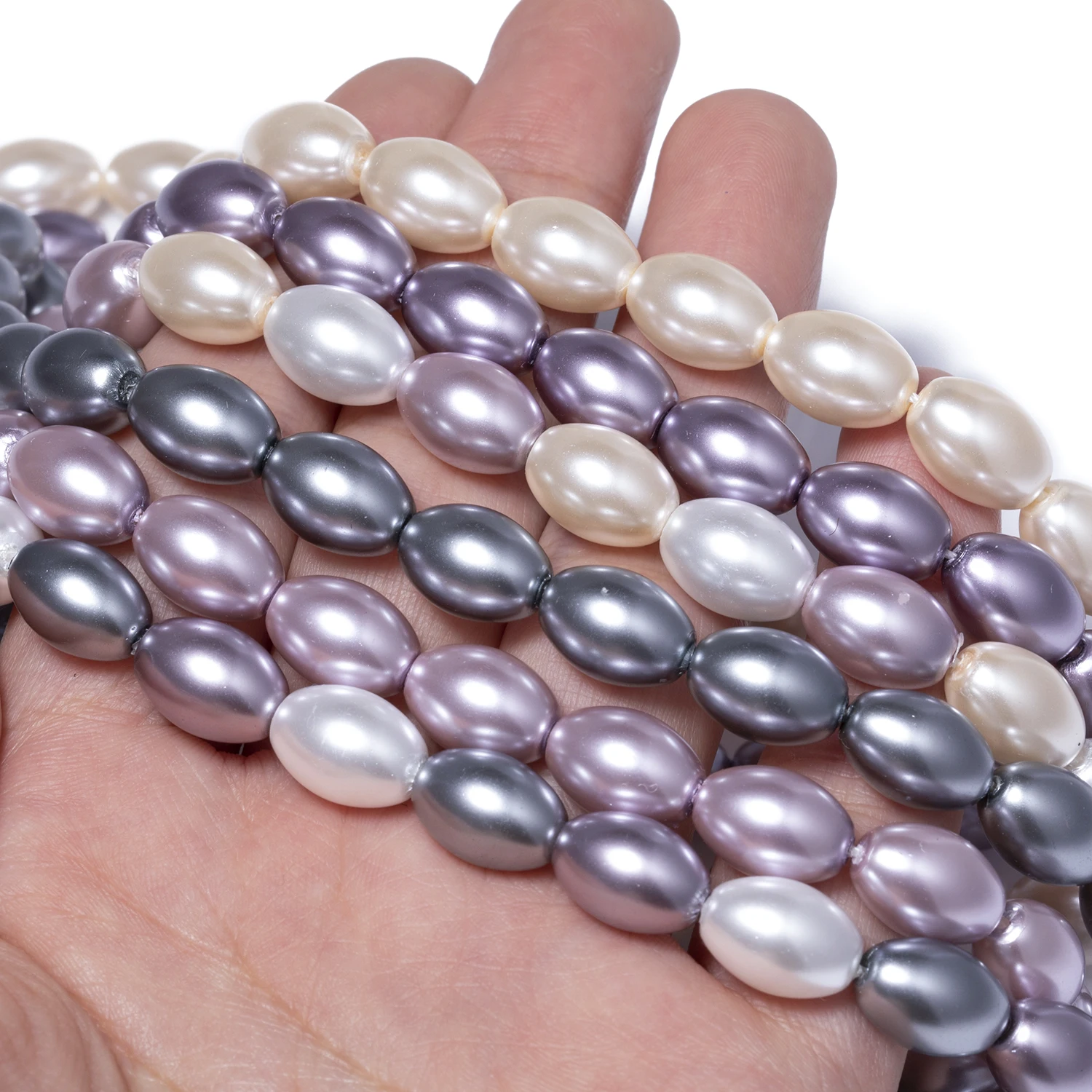 Vier Größen Reisförmige Mehrfarbige Glas-Imitationsperlen für Schmuckherstellung Handgefertigte DIY Armband Halskette Zubehör – Detail 4