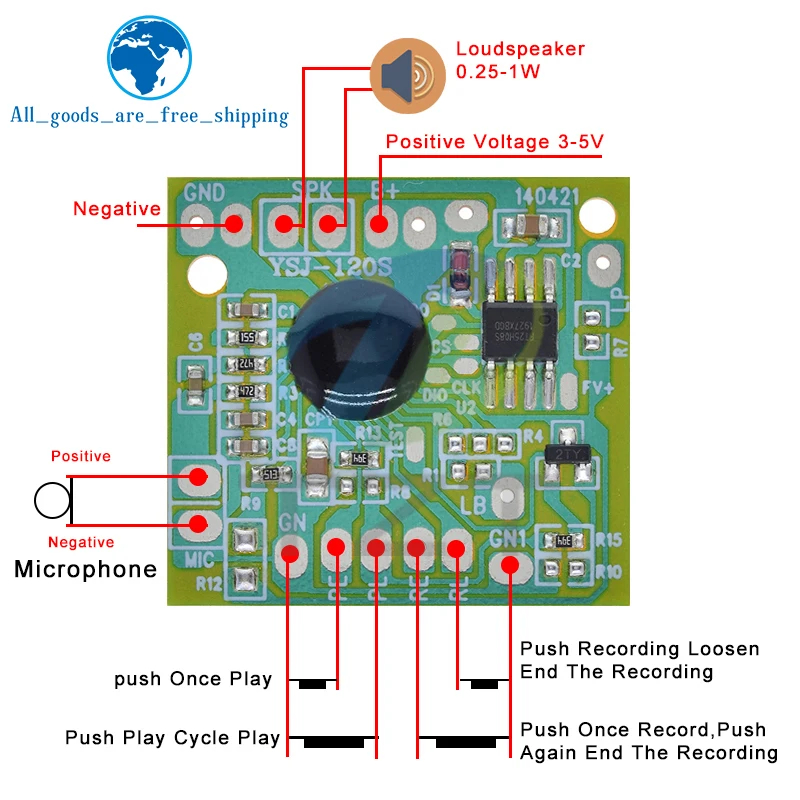 Sound Module For Electronic Toy IC Chip Voice Recorder 120s 120secs Recording Playback Talking Music Audio Recordable Board Gift