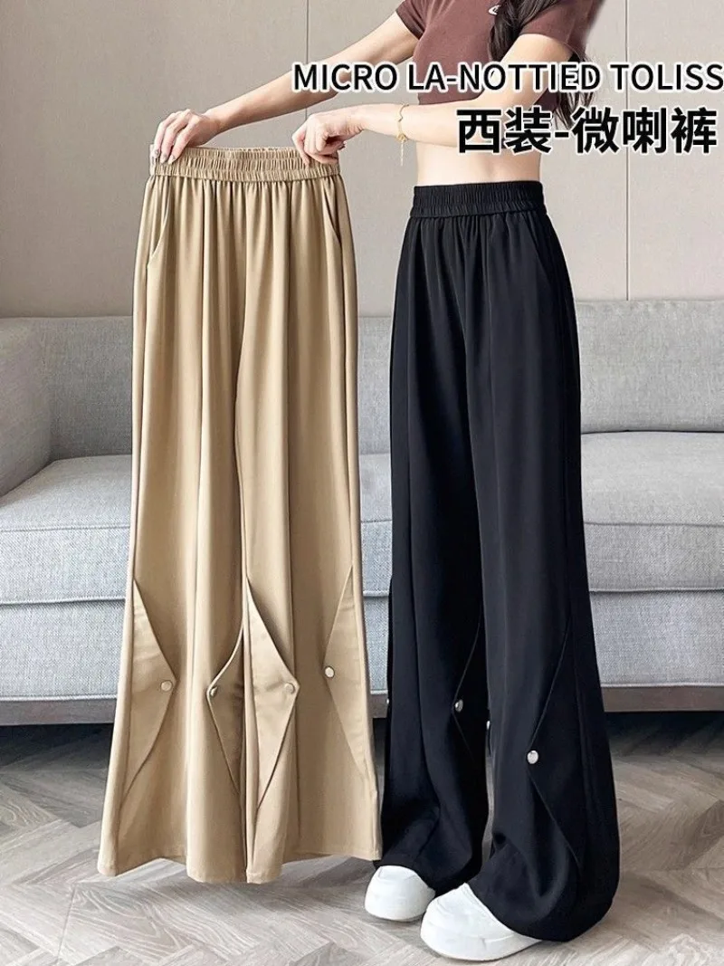 

Широкие брюки большого размера для женщин летом, тонкие повседневные брюки, новинка 2025 года, свободные и простые универсальные спортивные брюки с высокой талией