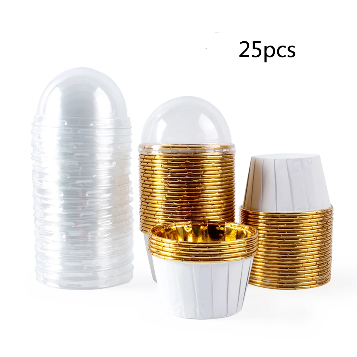 25/50 Stuks Mini Folie Goud Muffin Papieren Bekers Met Deksel Cake Wrappers Verjaardag Bruiloft Bakken Gebak Gereedschappen feestartikelen